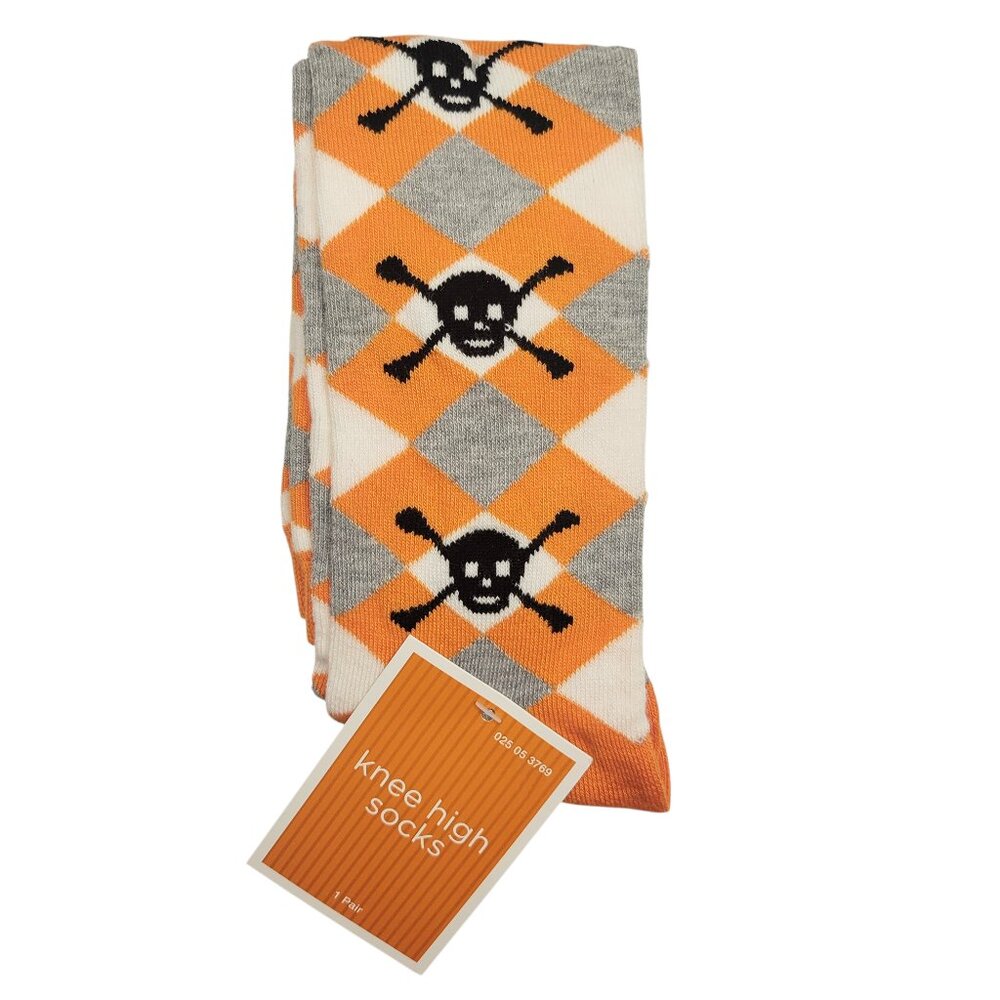 Skull Crossbones Print Knee High Socks